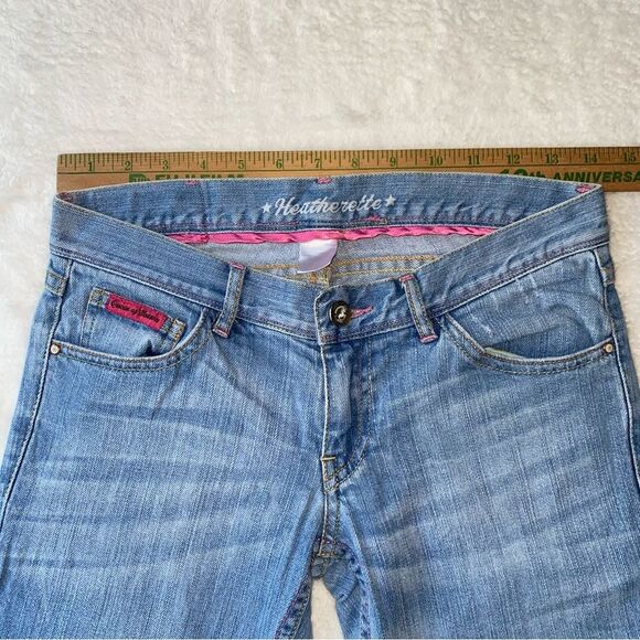 Y2K Heatherette Low Rise Flare Jeans Unicorn- Embellished Pockets Size 3 / 5 - Picture 3 of 11